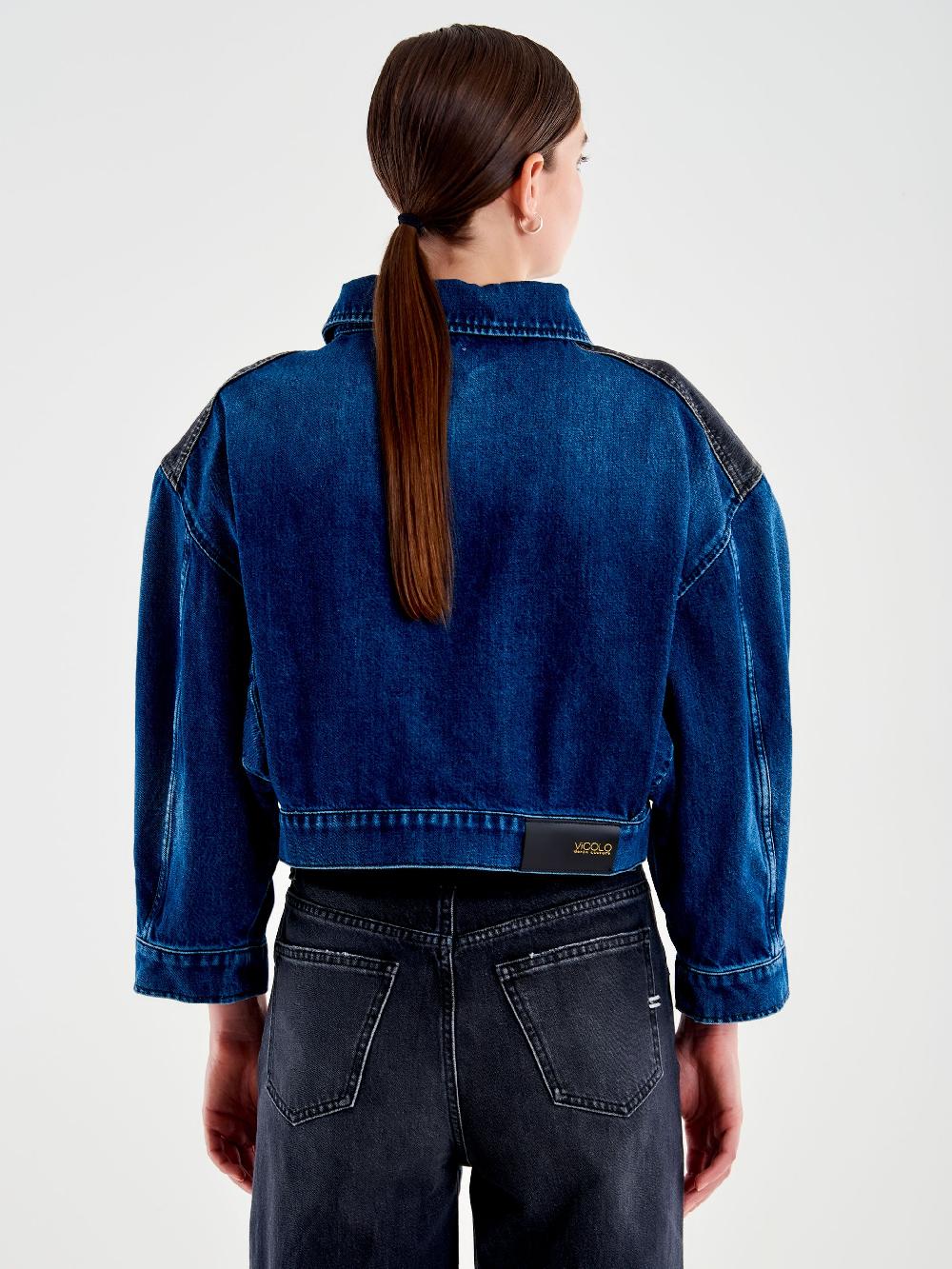 Vicolo Giubbotto In Denim Doppio Colore Blu Black Friday