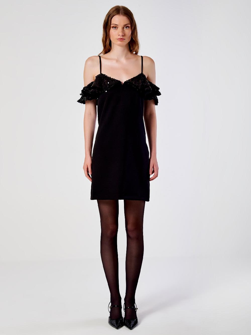 Vicolo Abito Mini con Rouches e Paillettes Nero Offerte esclusive
