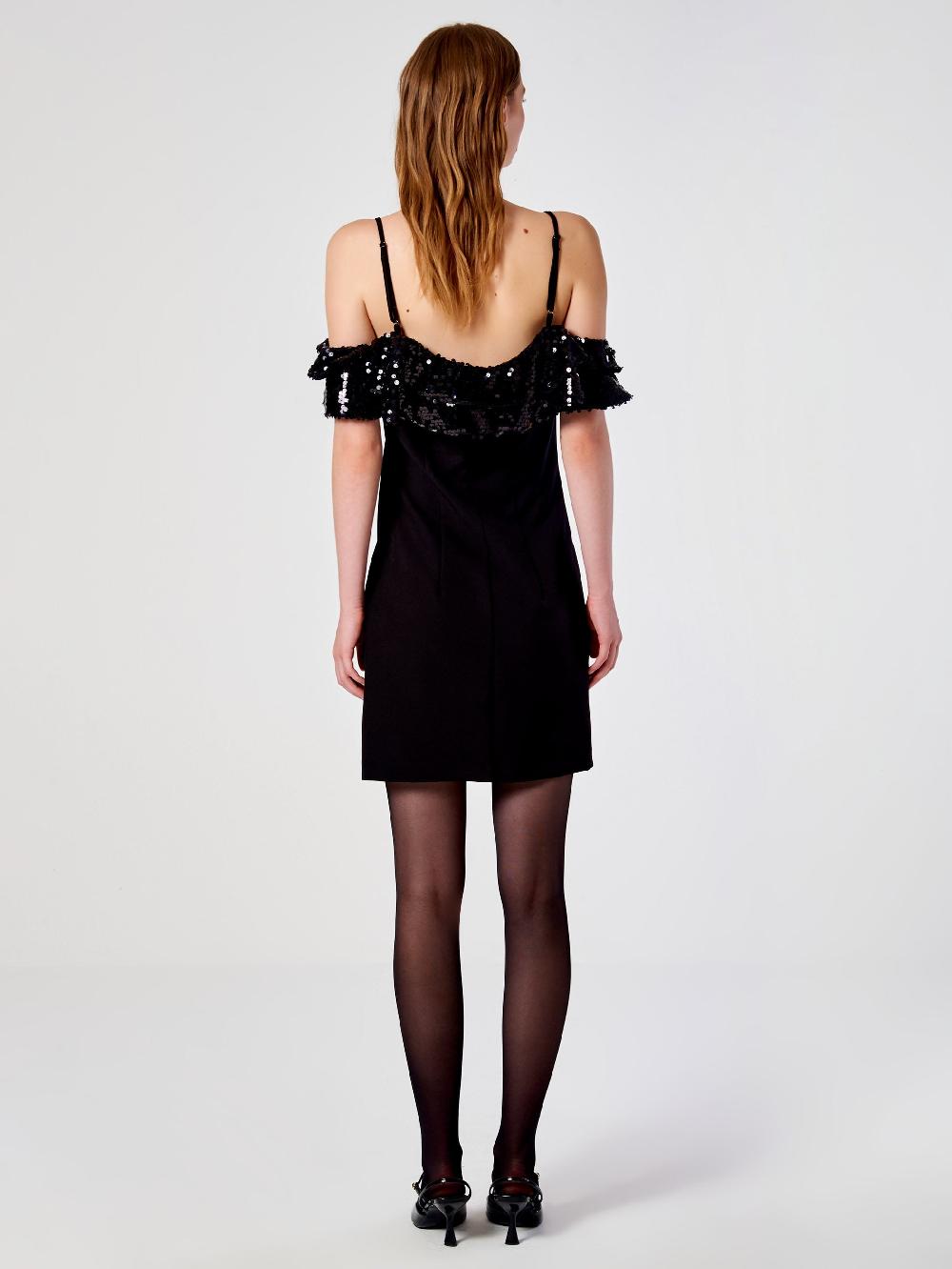 Vicolo Abito Mini con Rouches e Paillettes Nero Offerte esclusive