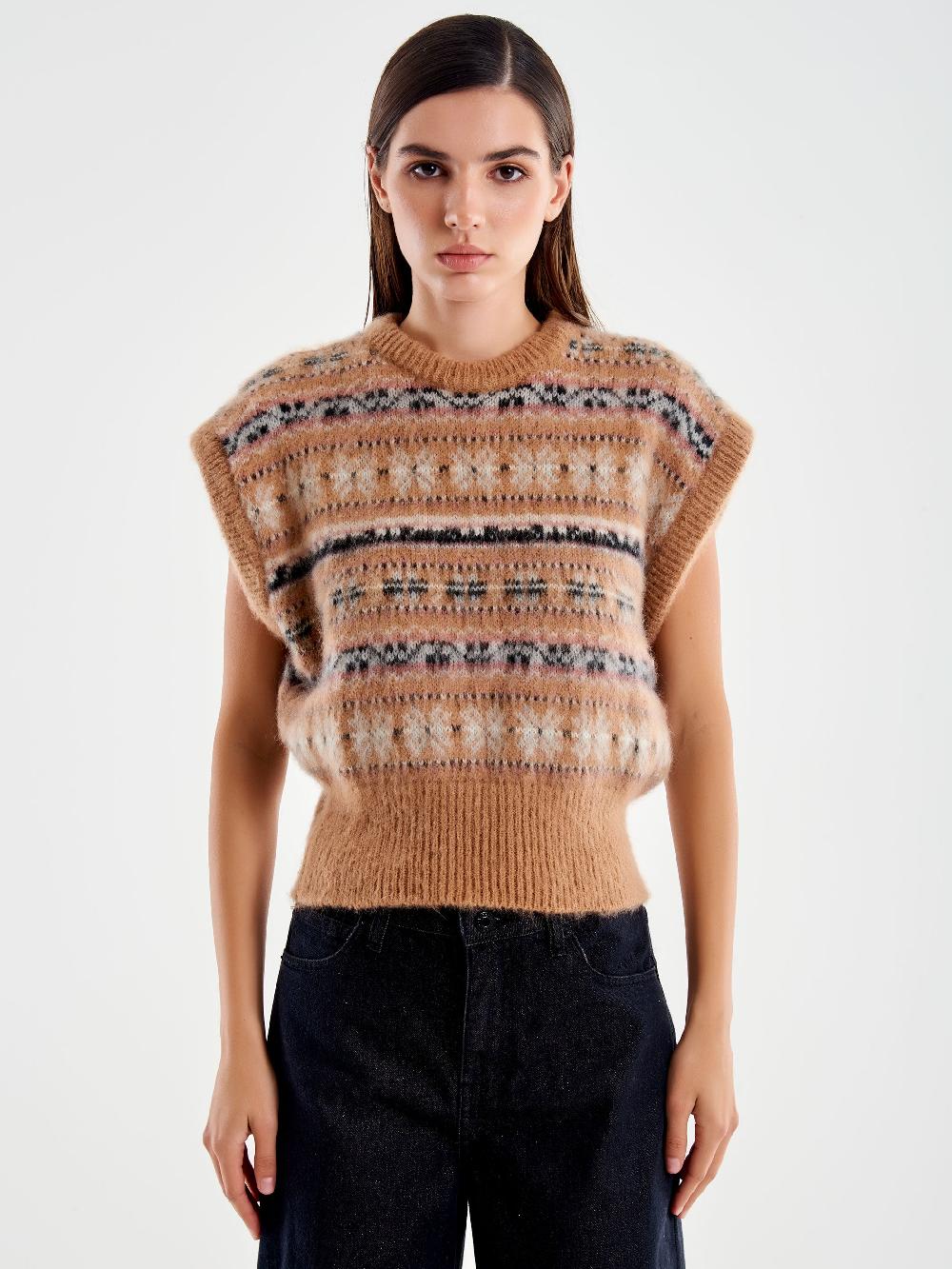 Vicolo Maglia Cropped Jacquard Cammello Comprane uno, ottenene uno gratis