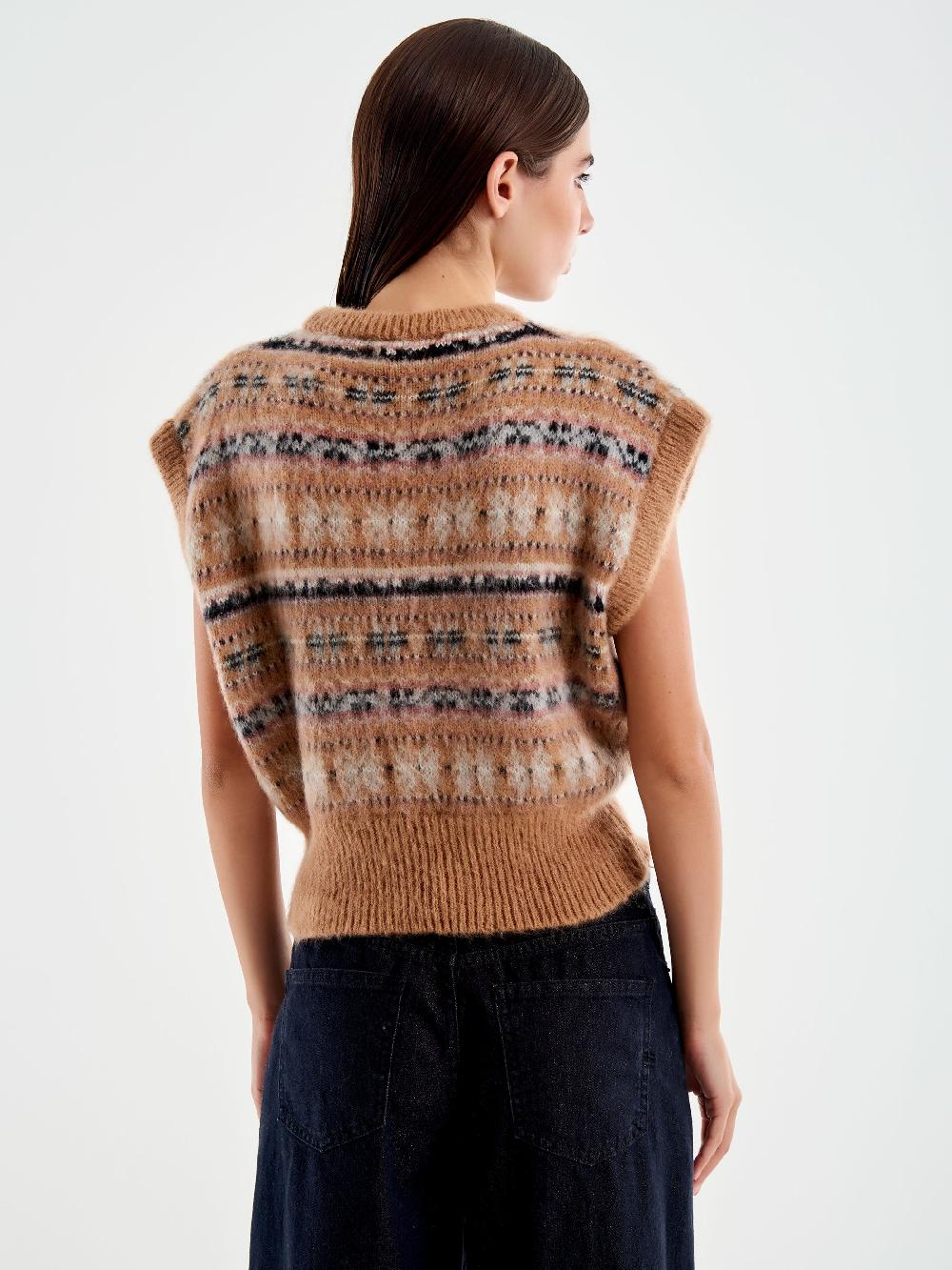 Vicolo Maglia Cropped Jacquard Cammello Comprane uno, ottenene uno gratis