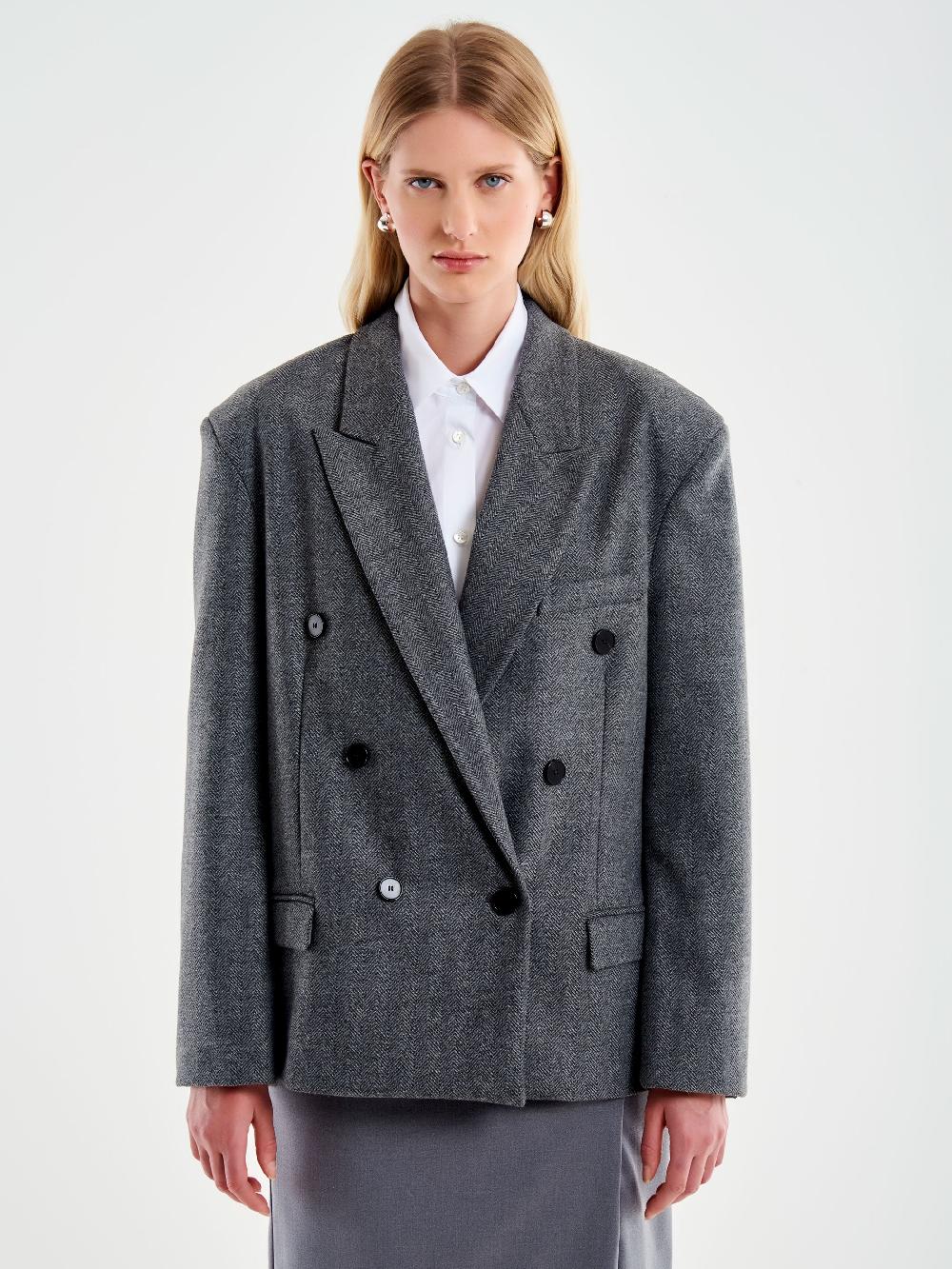 Vicolo Blazer Over Doppiopetto Spinato Grigio Ultimi tre giorni