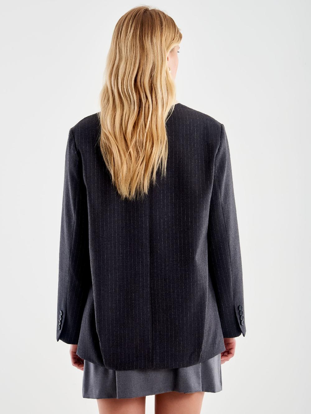 Vicolo Blazer Gessato Senza Revers Grigio Latest stili