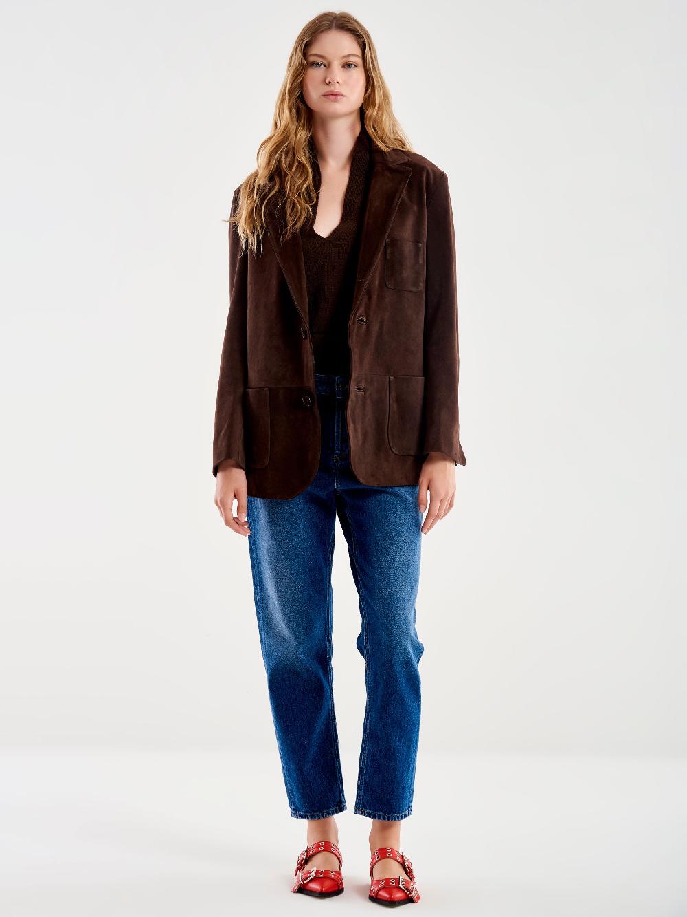 Vicolo Giacca Over in Pelle Marrone Fino al 65% di sconto