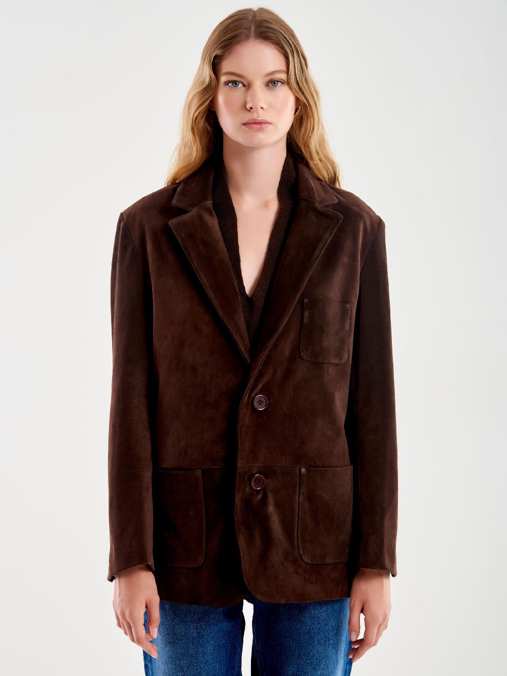 Vicolo Giacca Over in Pelle Marrone Fino al 65% di sconto