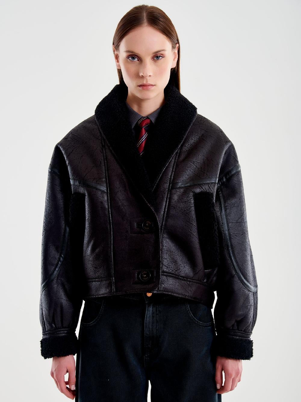 Vicolo Giubbotto Oversized effetto Pelle Nero Only for today