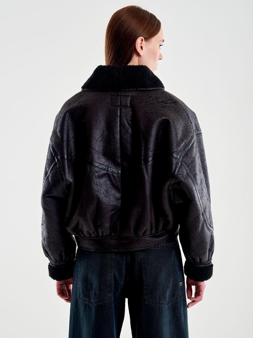 Vicolo Giubbotto Oversized effetto Pelle Nero Only for today
