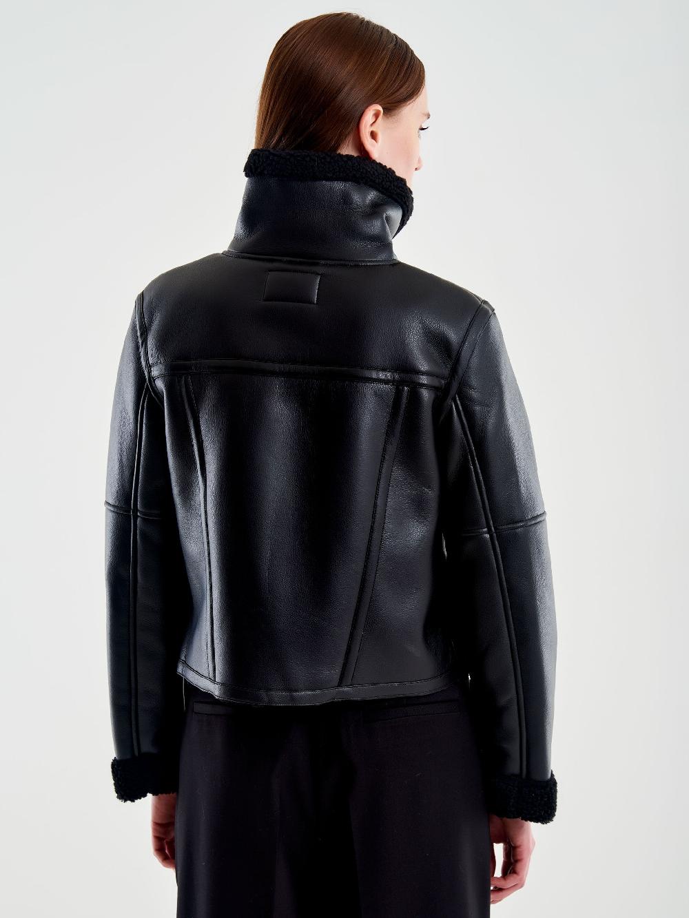Vicolo Giubbotto Biker Cropped Effetto Pelle Nero Offerta speciale della fabbrica