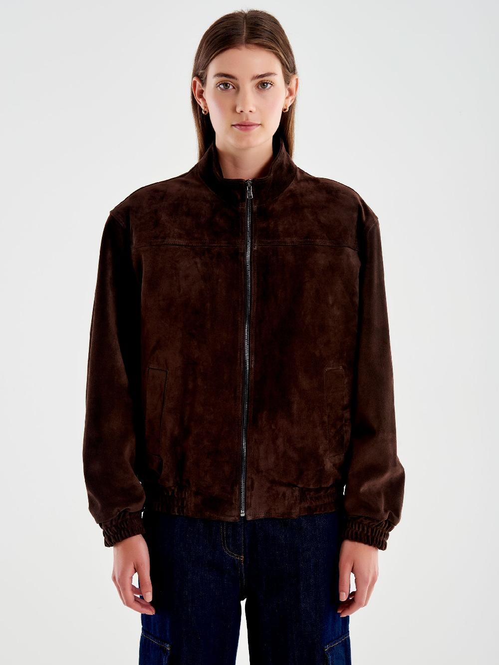 Vicolo Bomber in Pelle Scamosciato Marrone Fino al 55% di sconto