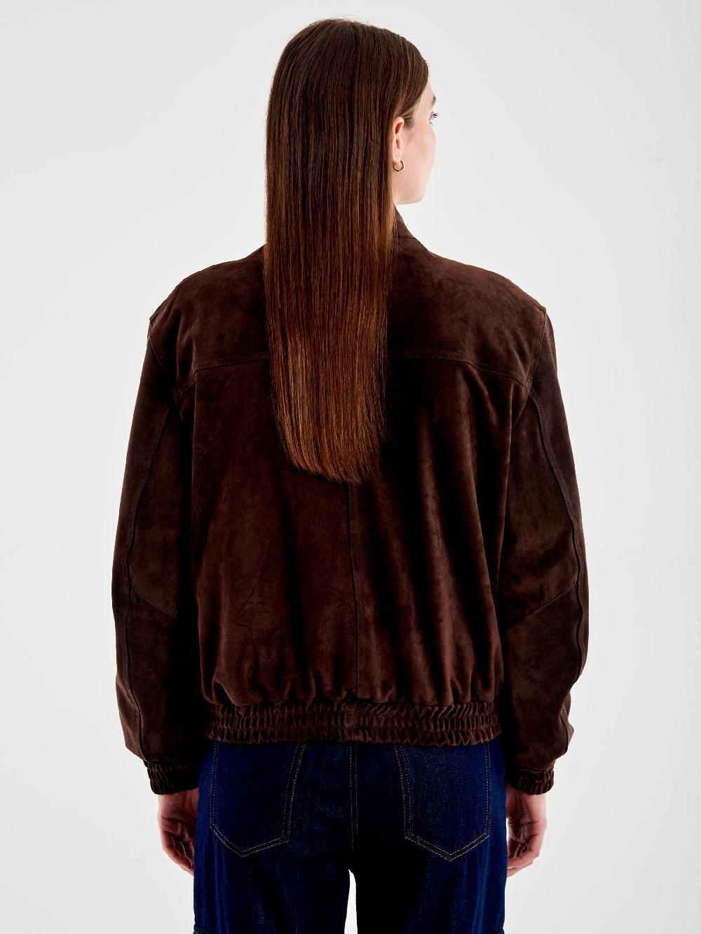 Vicolo Bomber in Pelle Scamosciato Marrone Fino al 55% di sconto