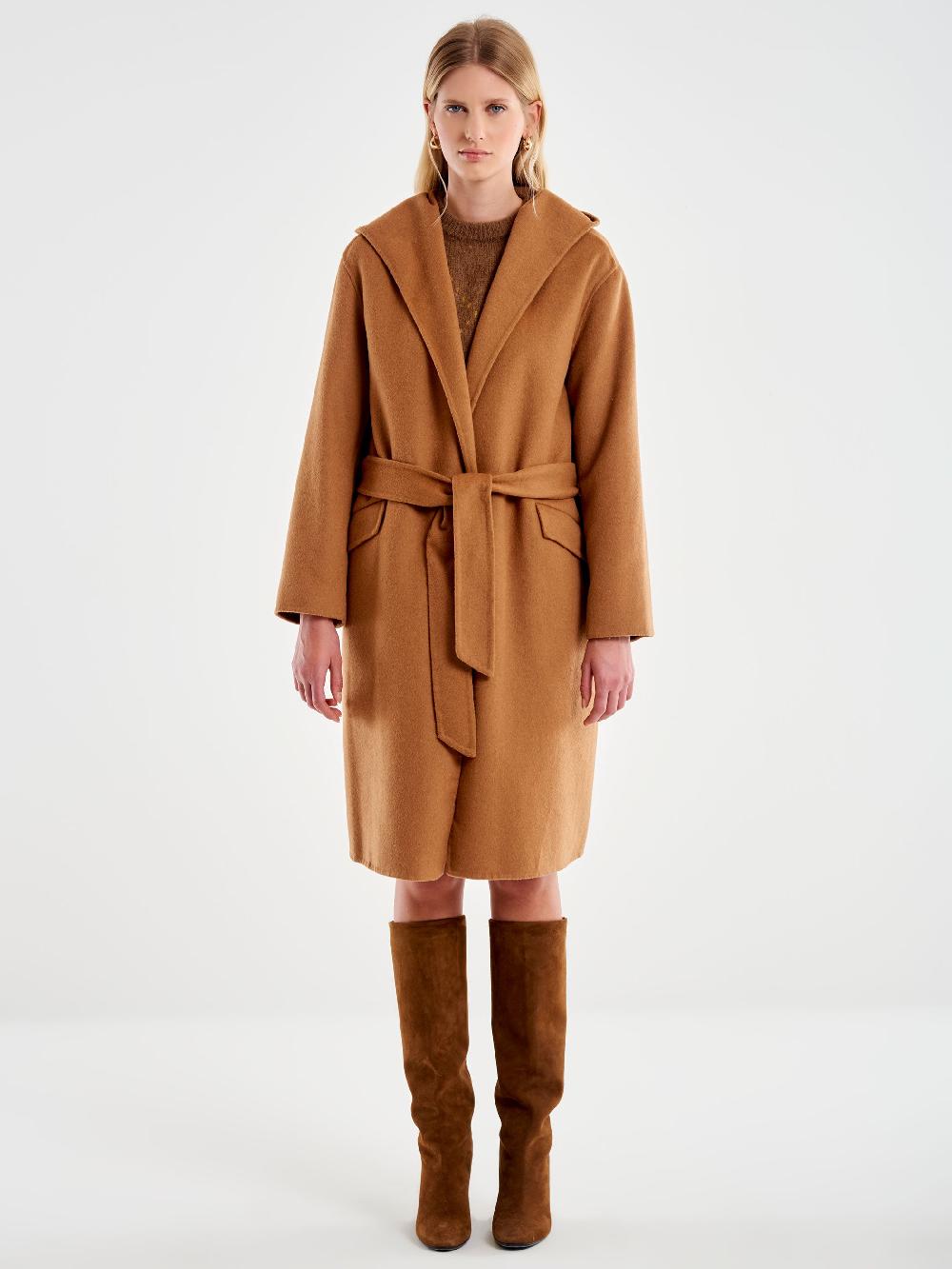 Vicolo Cappotto con Cappuccio Cammello Esporta salva