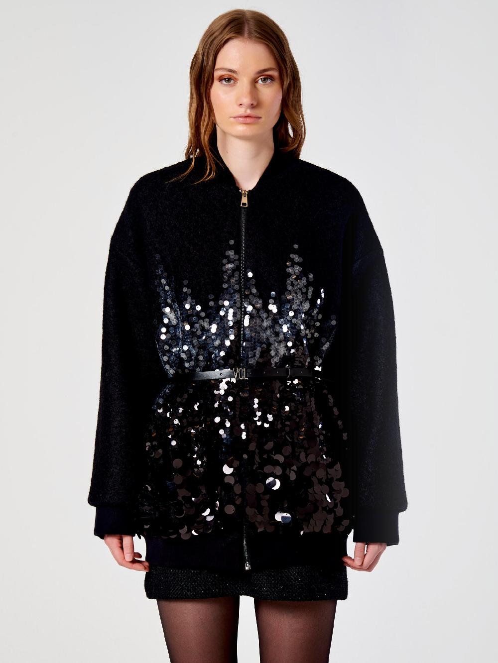 Vicolo Cappotto con Paillettes Nero Sconti questo mese