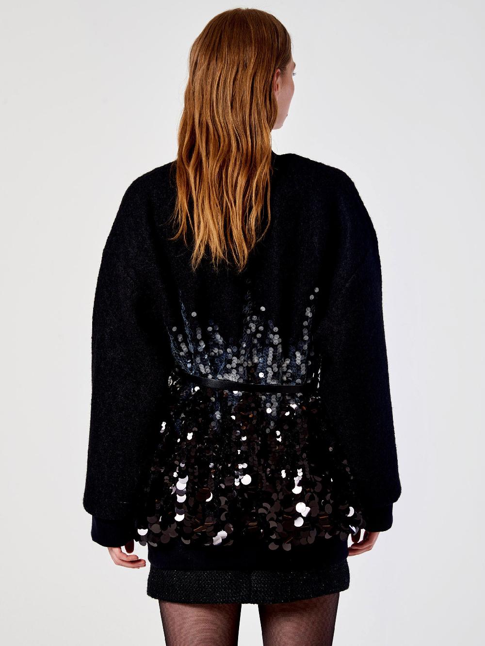 Vicolo Cappotto con Paillettes Nero Sconti questo mese