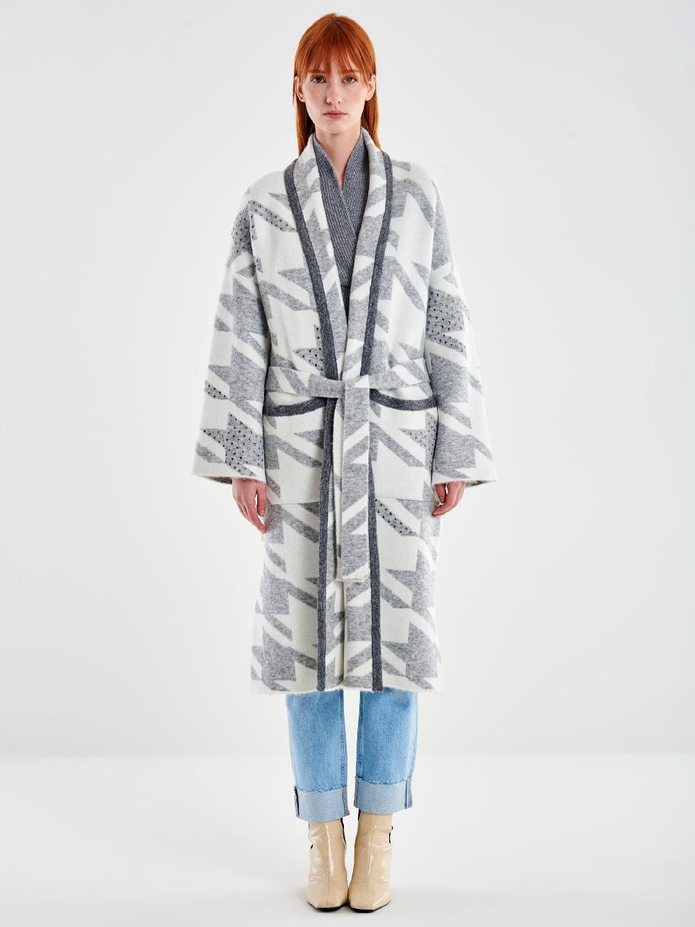 Vicolo Cappotto in Maglia Maxi Pied de Poule Grigio Nuovo