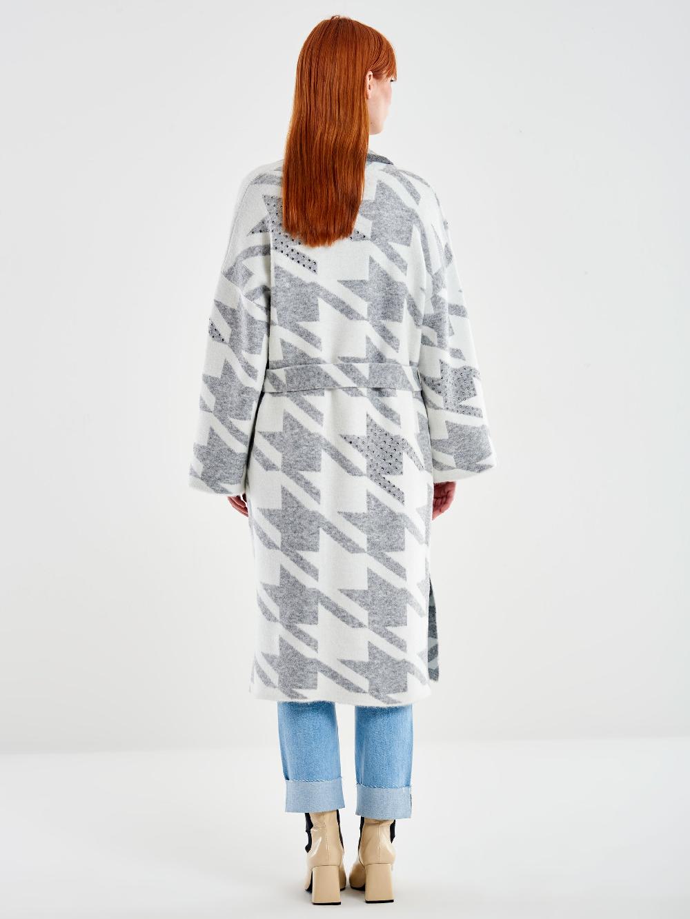 Vicolo Cappotto in Maglia Maxi Pied de Poule Grigio Nuovo