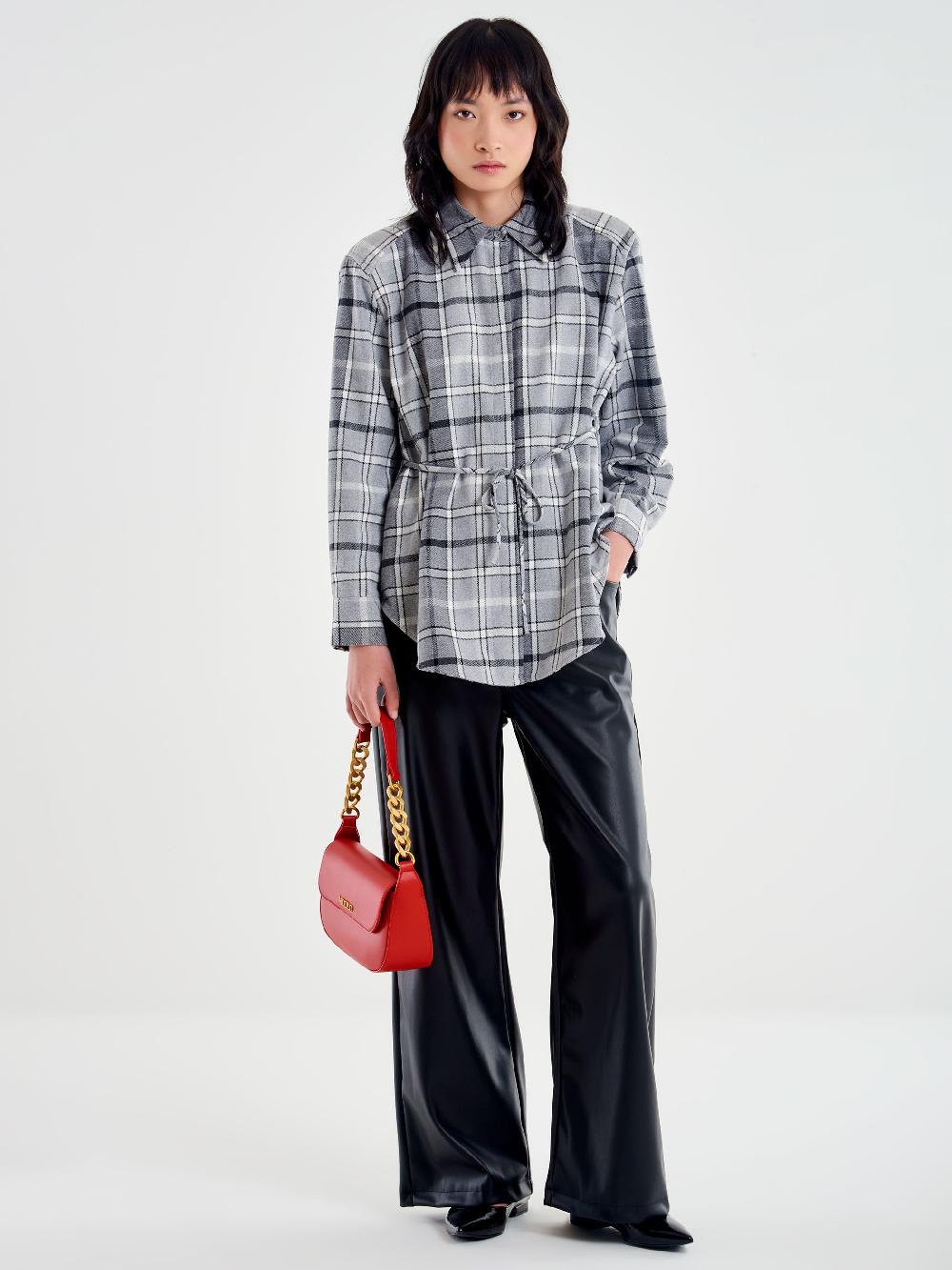 Vicolo Camicia Spalle Over Check Grigio Qualità Garantita