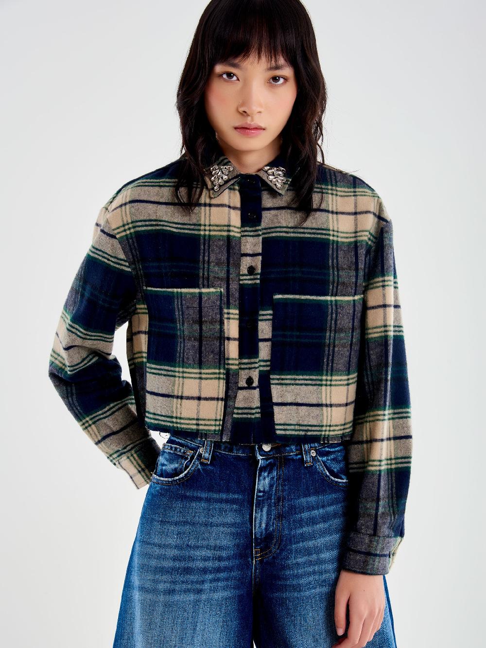 Vicolo Camicia Check Cropped Blu Acquista Ora
