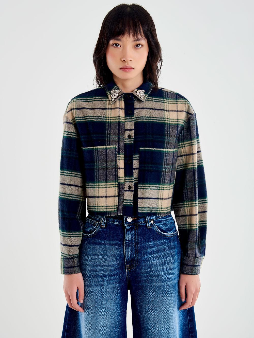 Vicolo Camicia Check Cropped Blu Acquista Ora