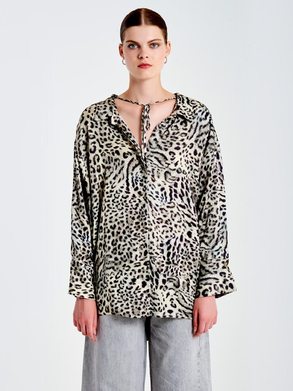 Vicolo Camicia Fantasia con Laccio Grigio Consegna Veloce