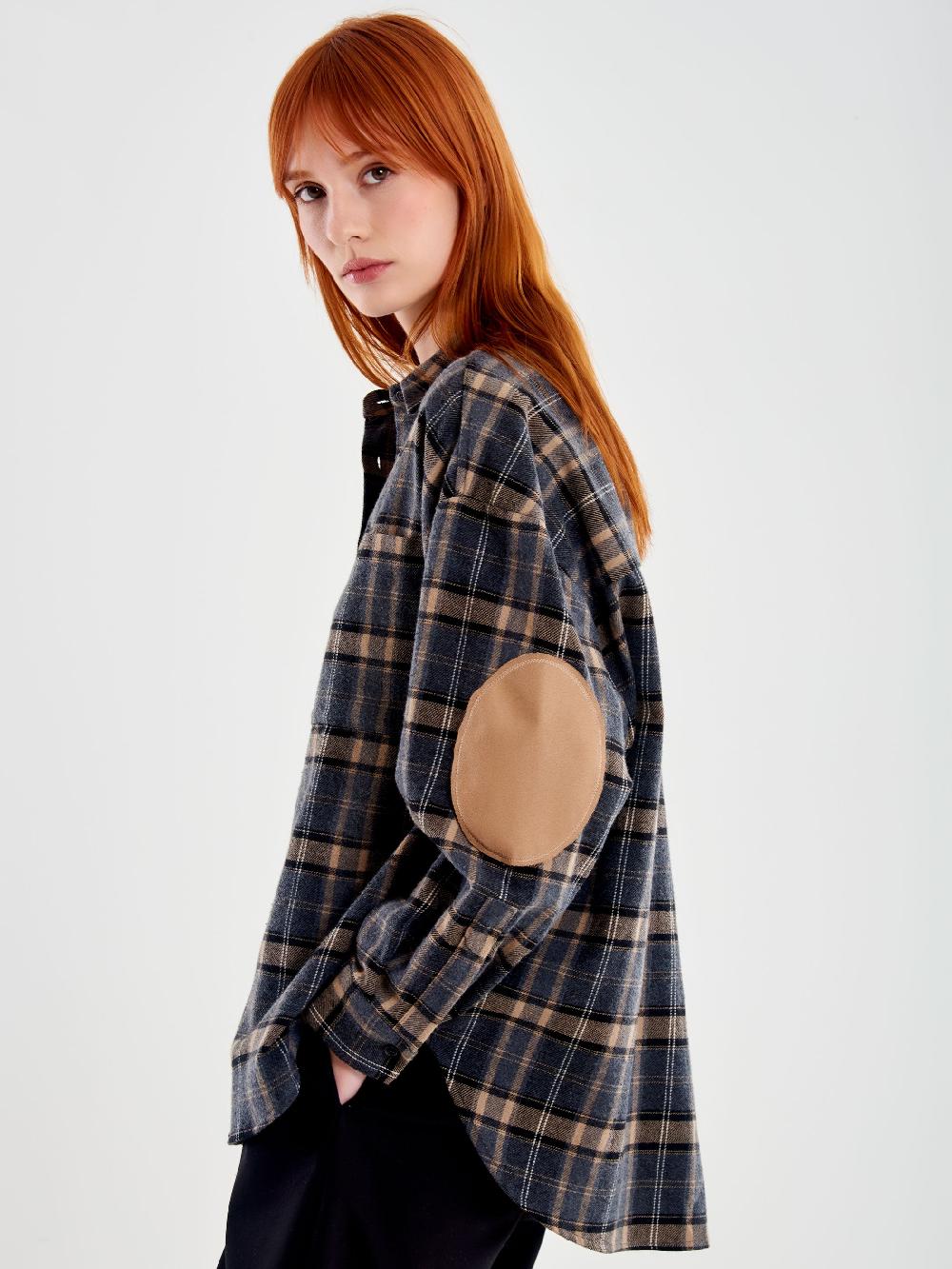 Vicolo Camicia Oversized Check con Toppe Beige Convenienza