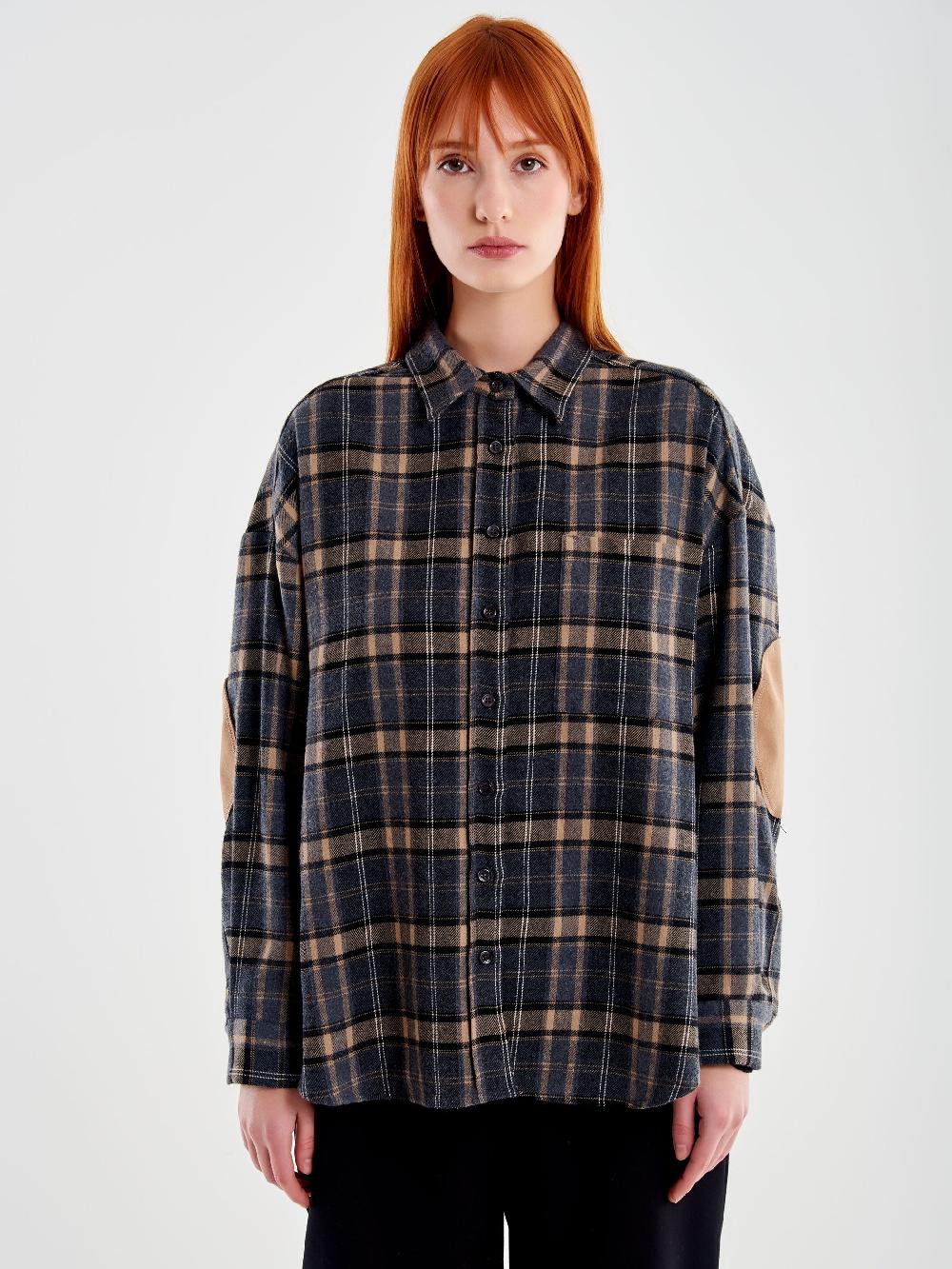 Vicolo Camicia Oversized Check con Toppe Beige Convenienza