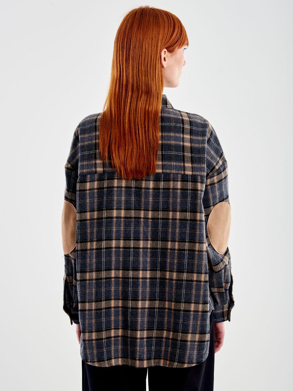Vicolo Camicia Oversized Check con Toppe Beige Convenienza