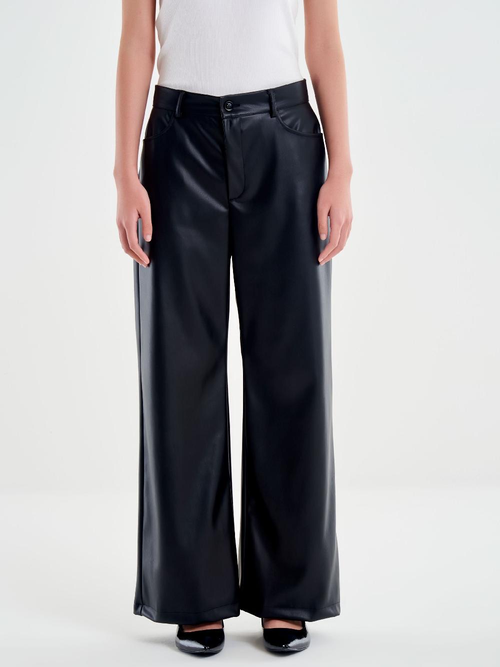 Vicolo Pantalone Palazzo Effetto Pelle Nero Economico