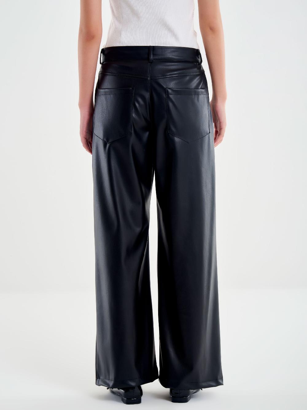 Vicolo Pantalone Palazzo Effetto Pelle Nero Economico