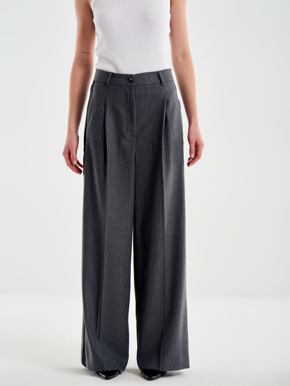 Vicolo Pantalone Gessato Ampio Con Banda Laterale Grigio Outlet