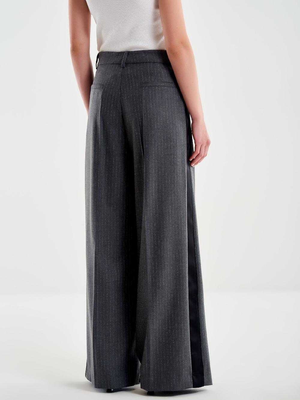 Vicolo Pantalone Gessato Ampio Con Banda Laterale Grigio Outlet