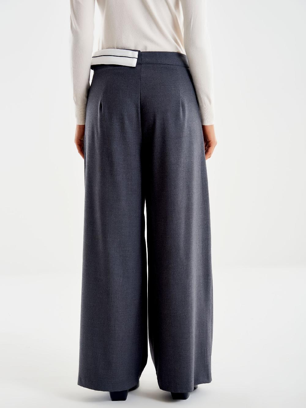 Vicolo Pantalone Ampio con Risvolto in Vita Grigio In Vendita