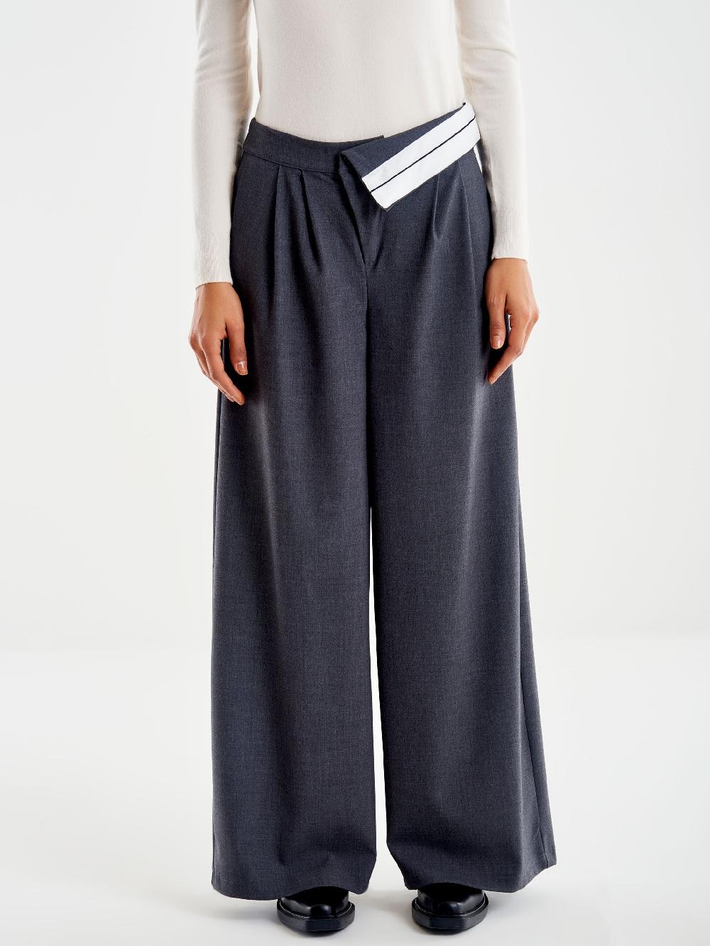 Vicolo Pantalone Ampio con Risvolto in Vita Grigio In Vendita
