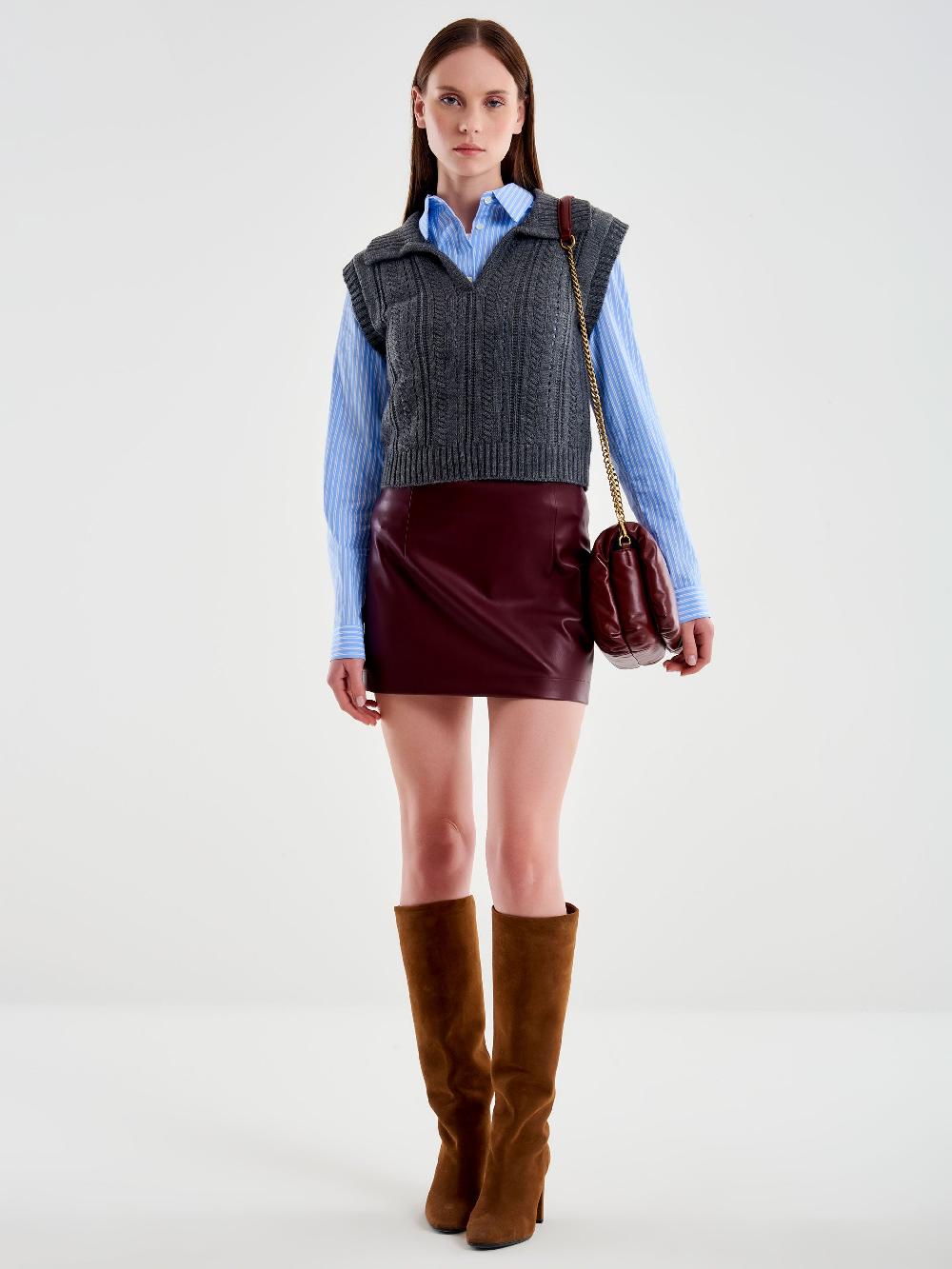 Vicolo Gonna Mini in Ecopelle Bordeaux Nuova