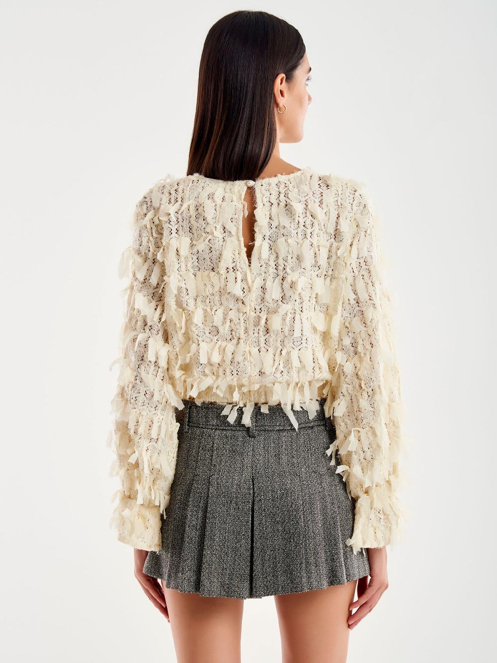 Vicolo Top in Pizzo Sfrangiato Bianco Flash Sale