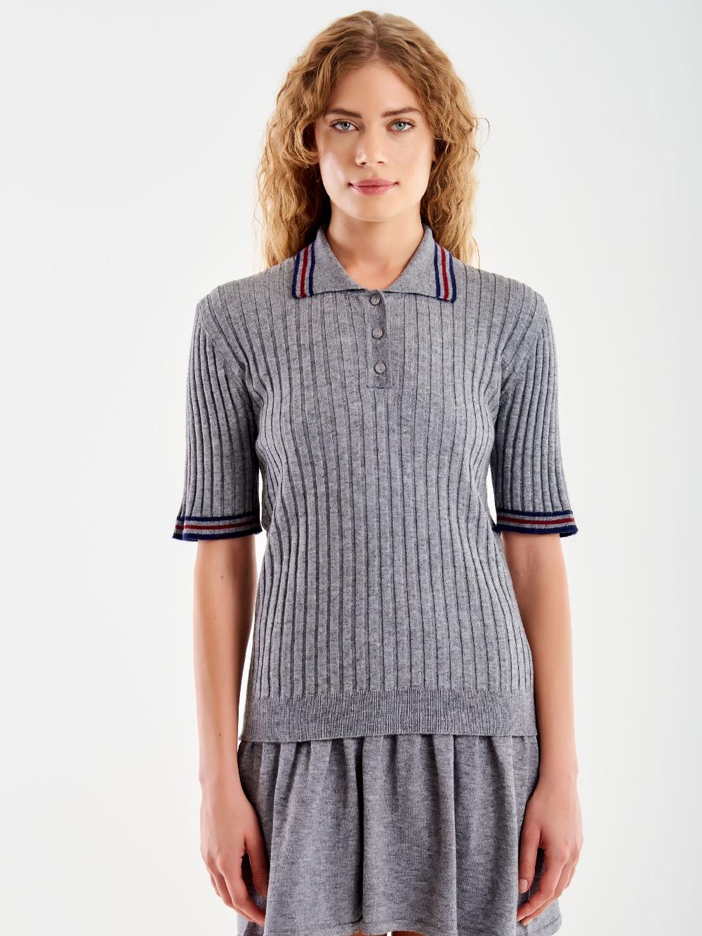 Vicolo Polo in Maglia a Coste Grigio Fornitura limitata