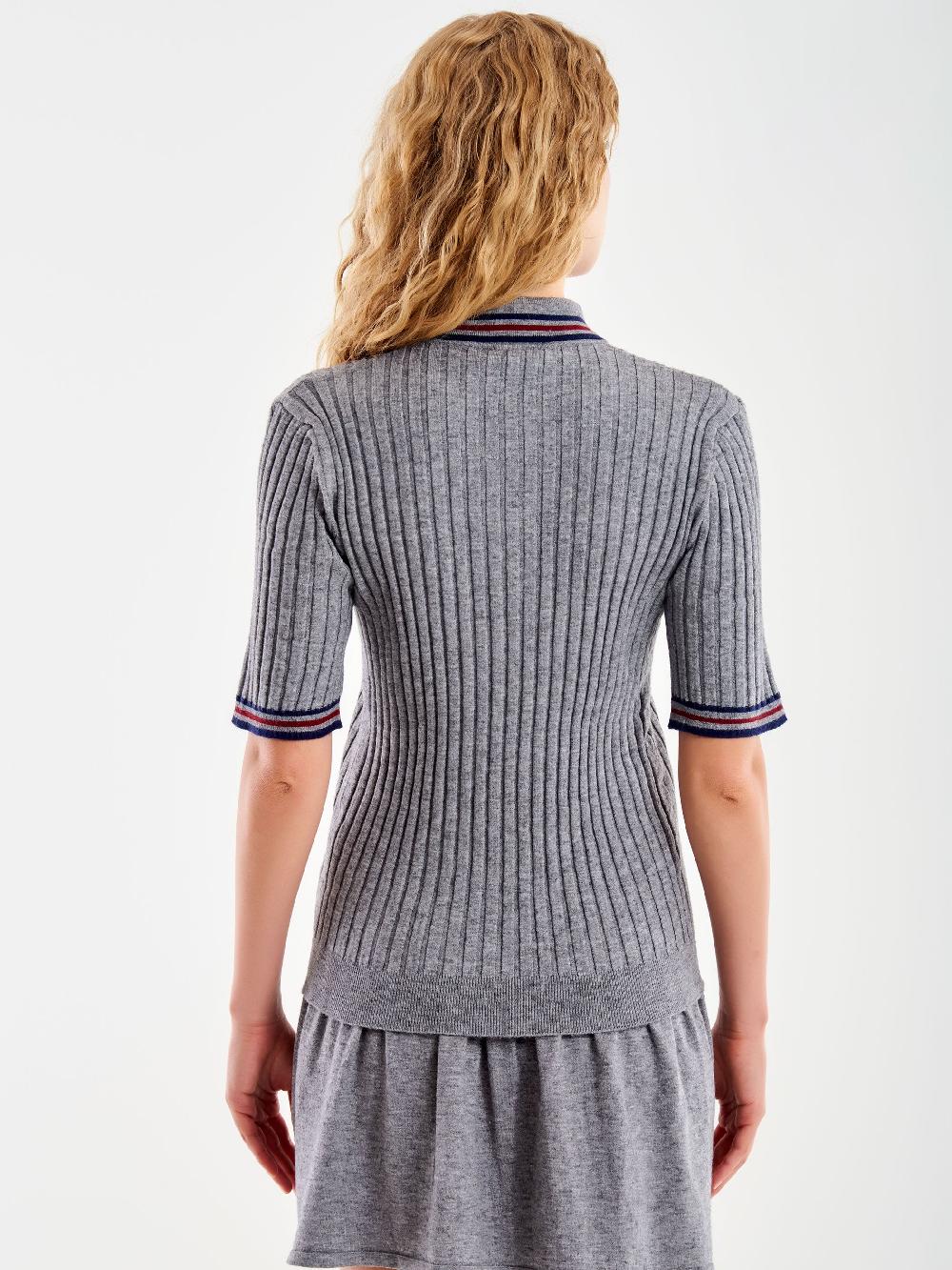 Vicolo Polo in Maglia a Coste Grigio Fornitura limitata