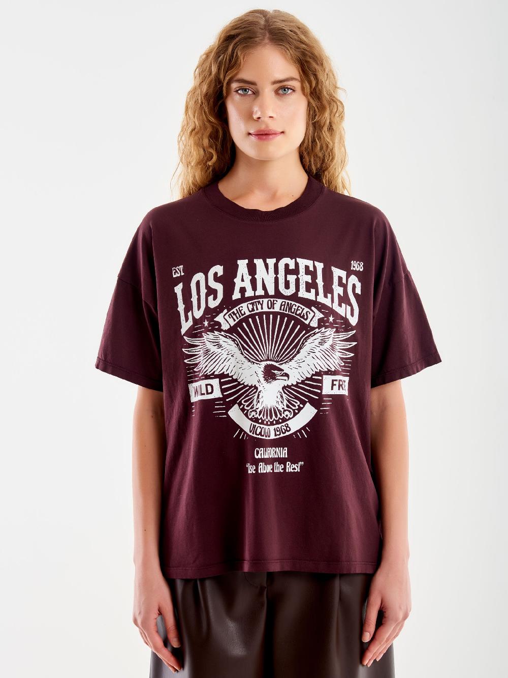 Vicolo T-shirt Varsity "Los Angeles" Bordeaux Vendite stagionali