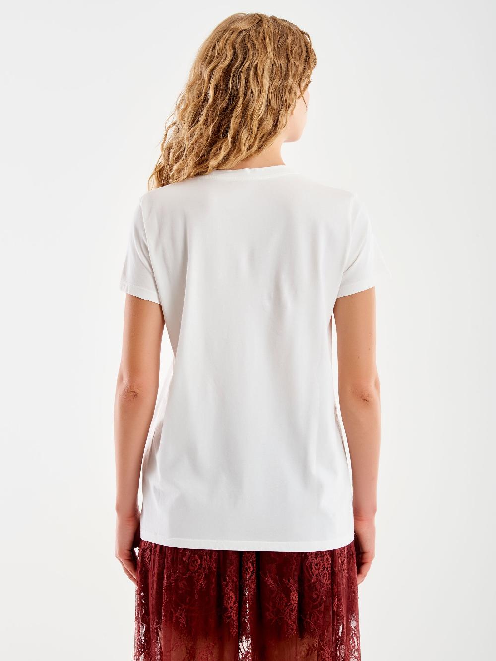 Vicolo T-Shirt Ricamata "Anche Meno" Bianco Offerta per la Festa della Mamma