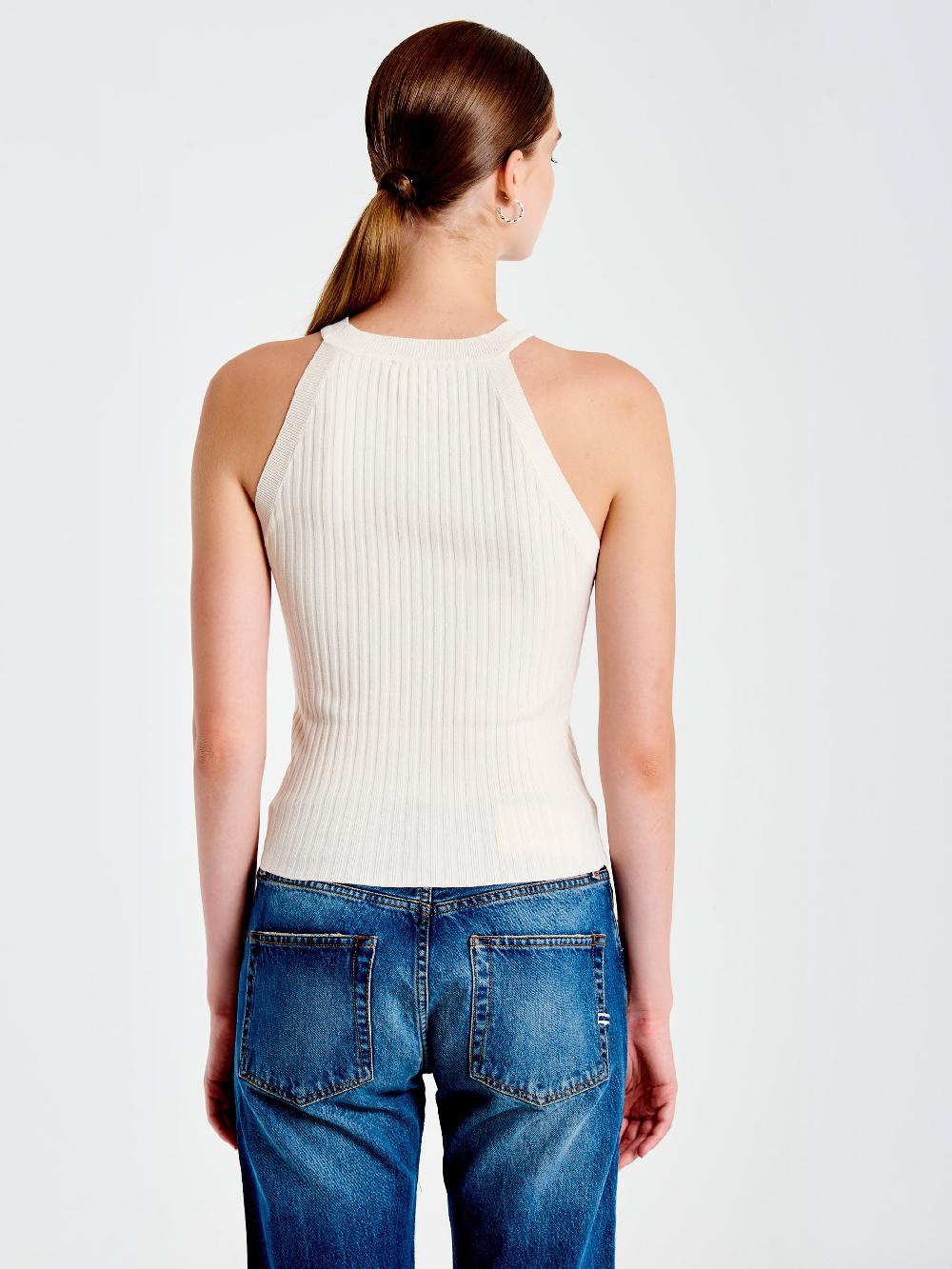 Vicolo Top in Maglia Scollo Halter Bianco Offerta San Valentino