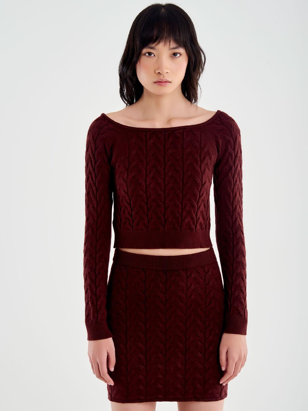 Vicolo Maglia Crop Trecce Bordeaux Offerta temporanea