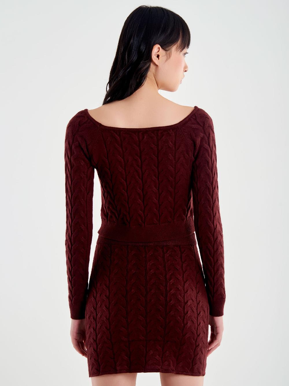 Vicolo Maglia Crop Trecce Bordeaux Offerta temporanea