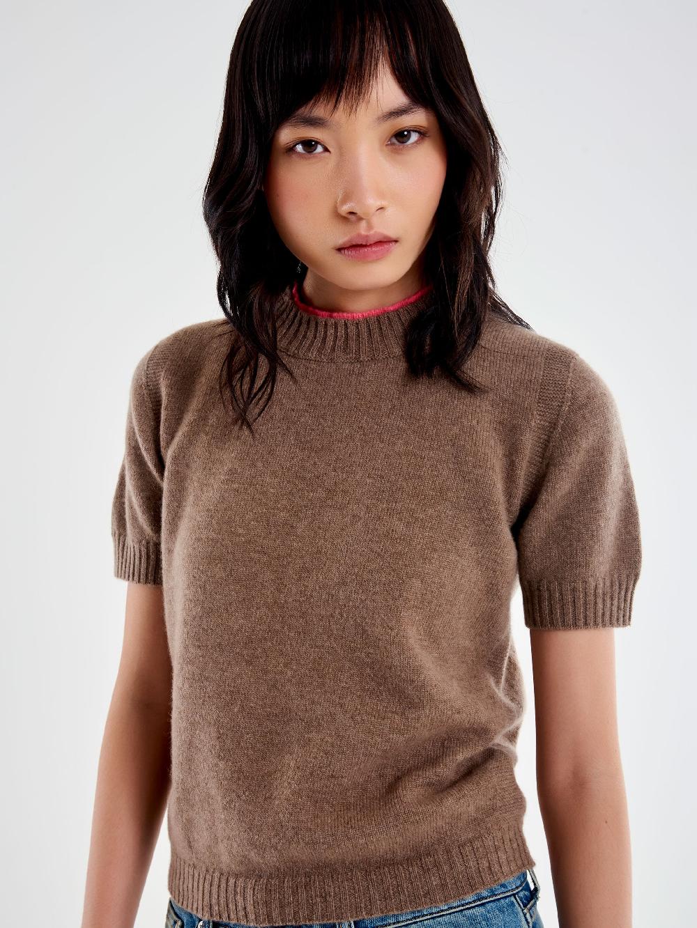 Vicolo Pull Bicolor Misto Cashmere Marrone Grandi sconti