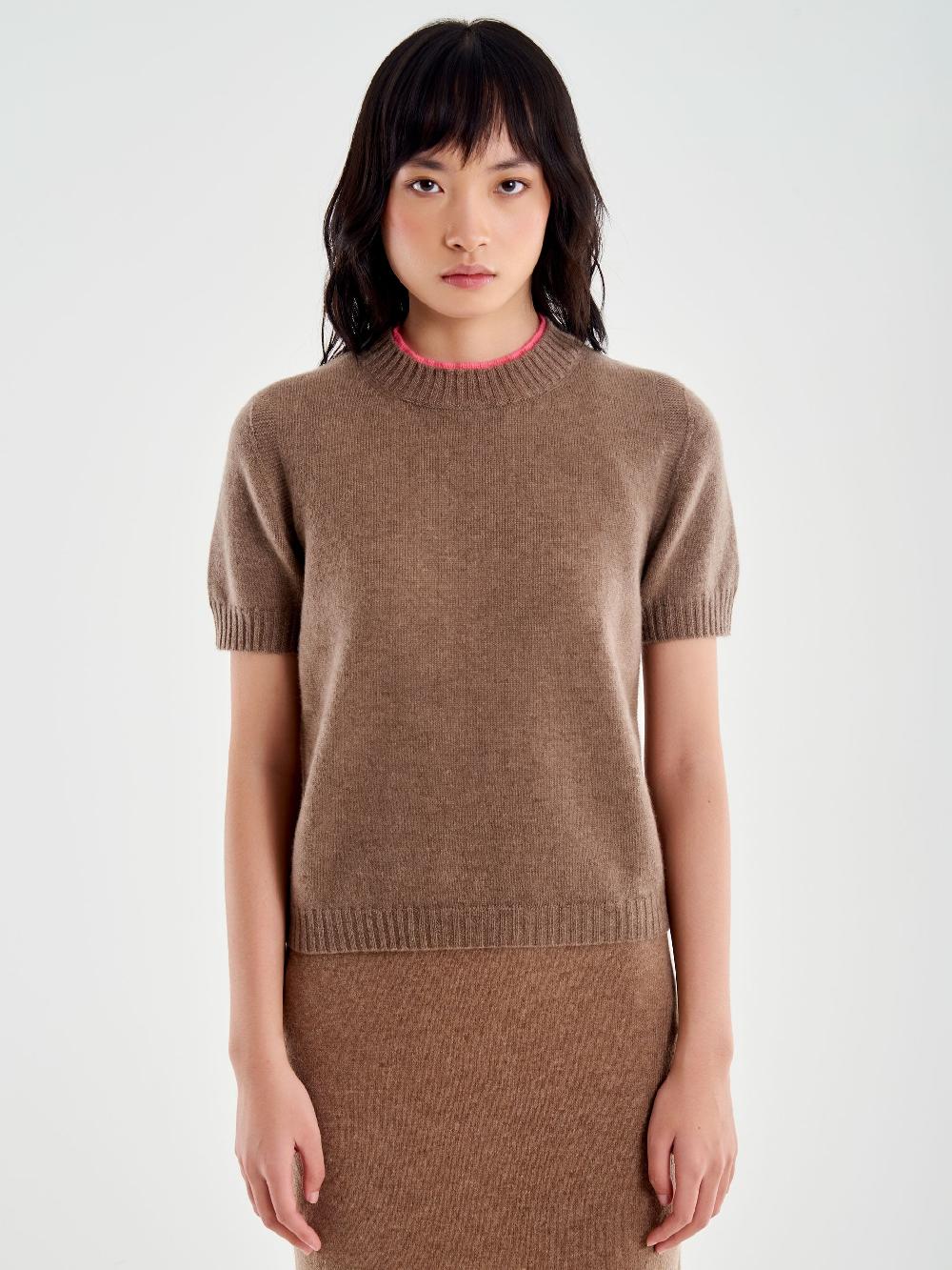 Vicolo Pull Bicolor Misto Cashmere Marrone Grandi sconti